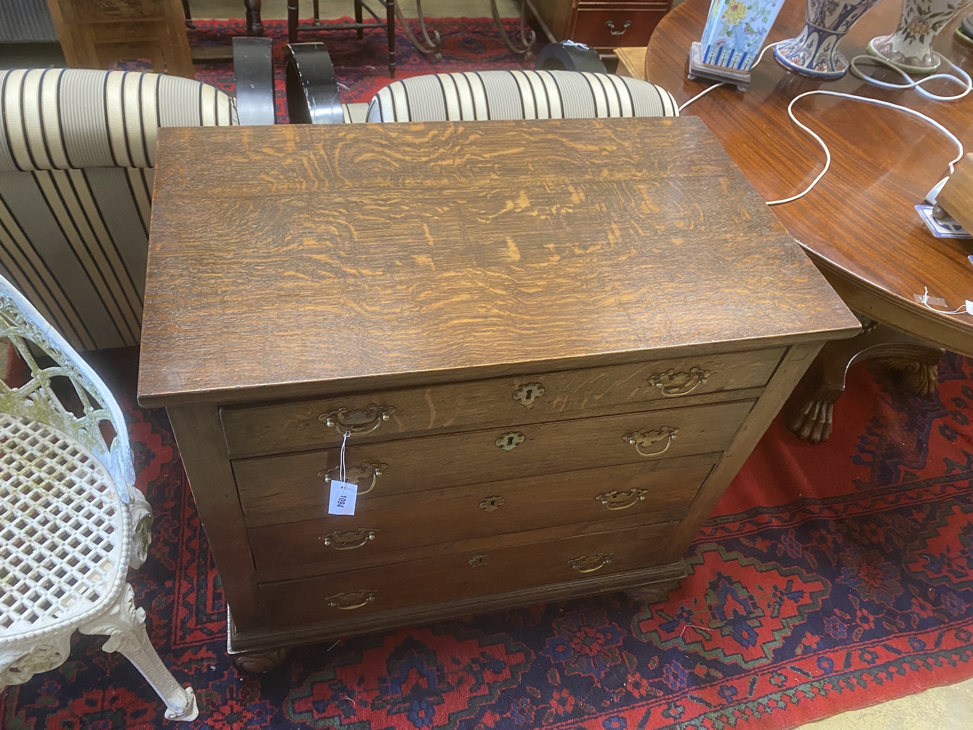 An 18th century and later oak chest of four drawers, width 92cm, depth 54cm, height 88cm